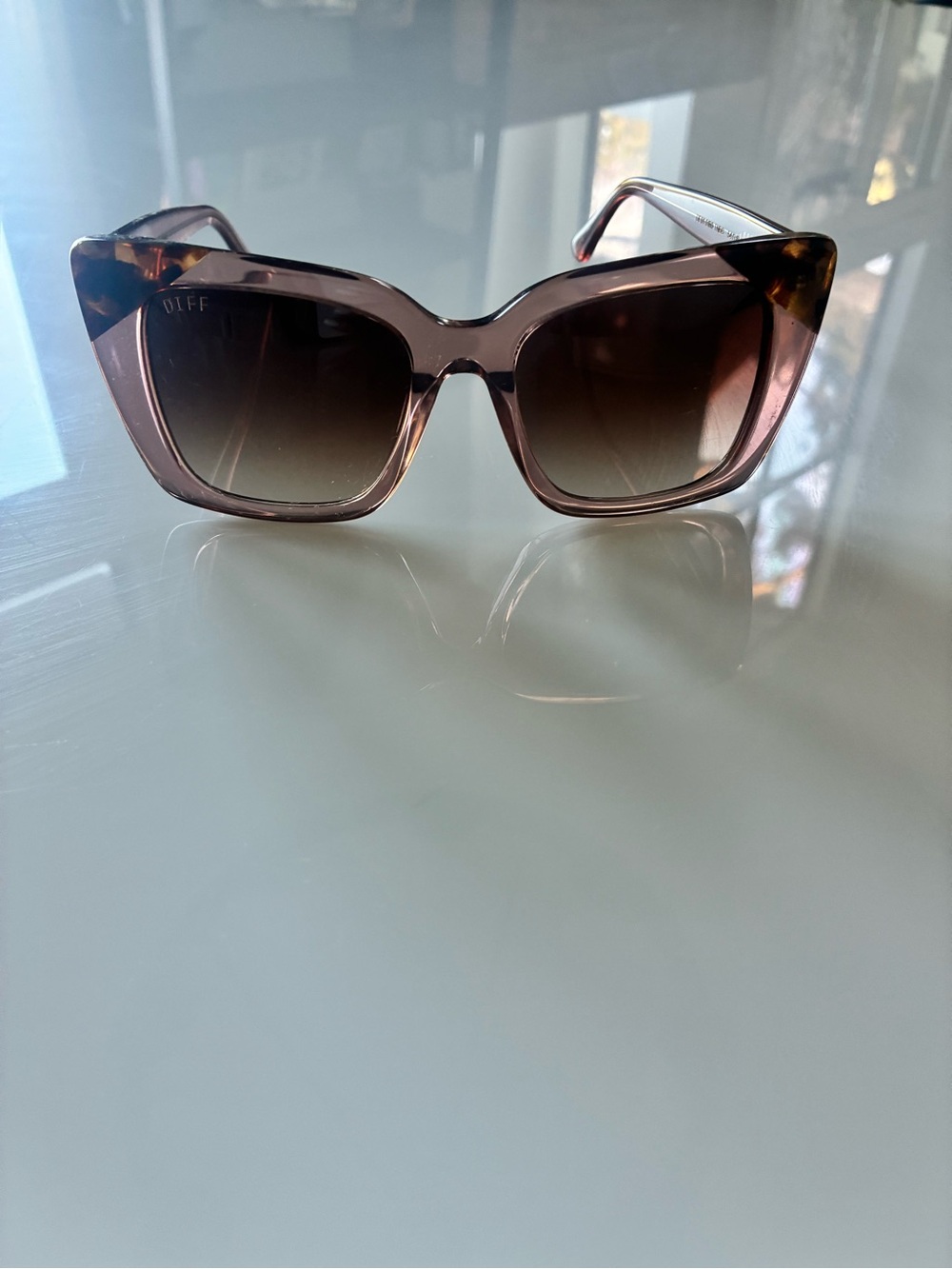 Diff Eyewear Translucent Pink Cat-Eye Sunglasses with Brown Gradient Lenses